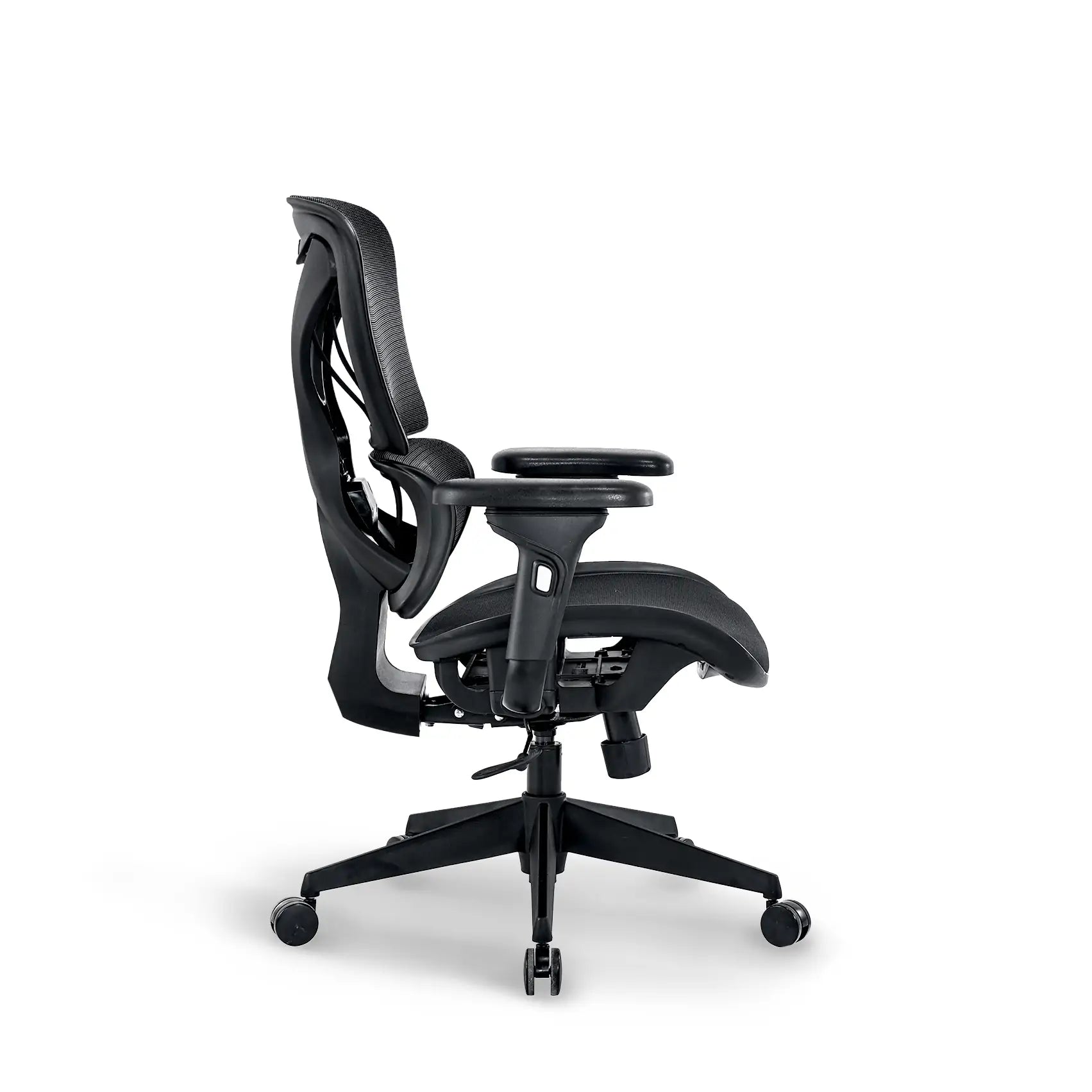 Side view of Bea without Headrest Ergonomic Chair showing adjustable armrests and sleek profile.