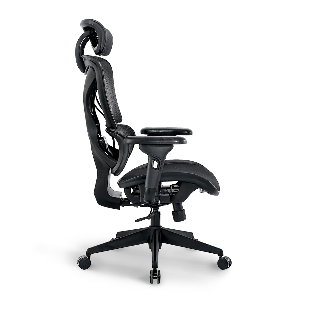 Side view of Bea witht Headrest Ergonomic Chair showing adjustable armrests and sleek profile.