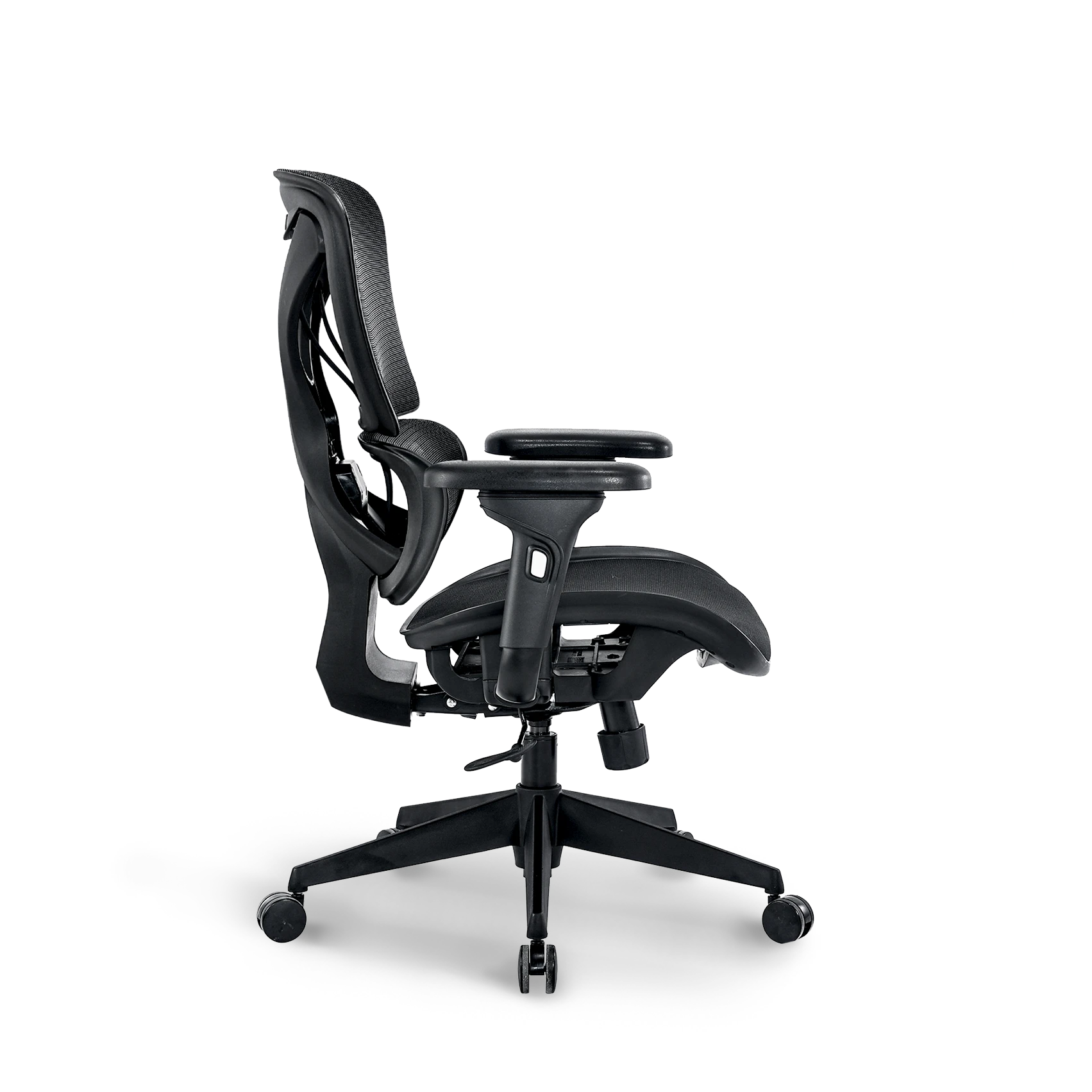Side view of Bea without Headrest Ergonomic Chair showing adjustable armrests and sleek profile.