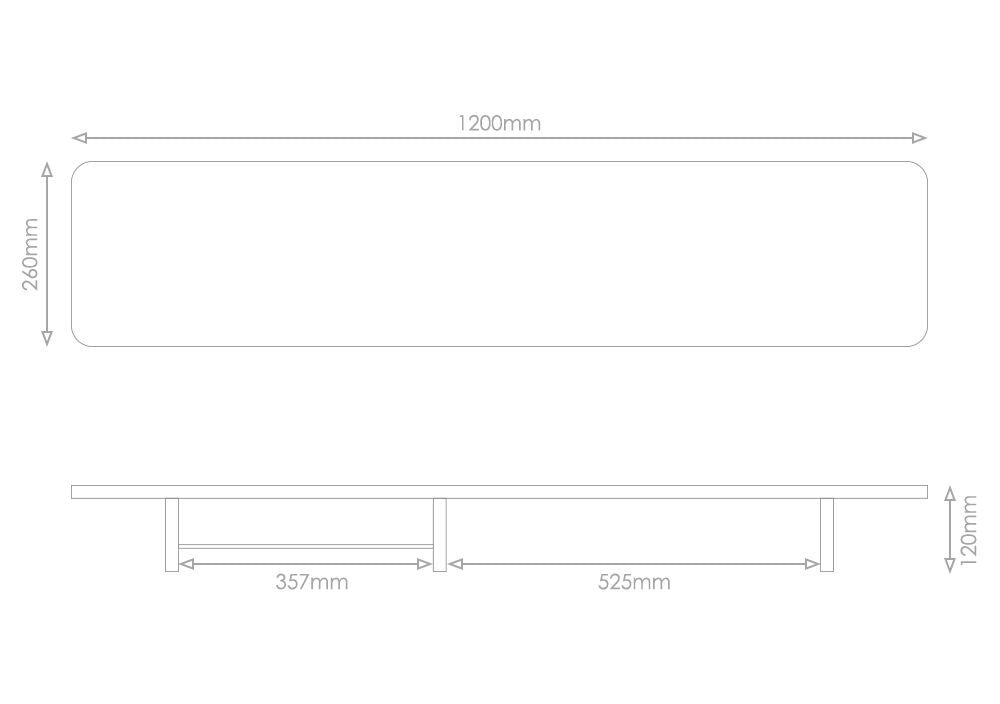 Technical schematic of a monitor riser with dimensions marked, detailing a length of 1200mm, width of 260mm, and height of 120mm.