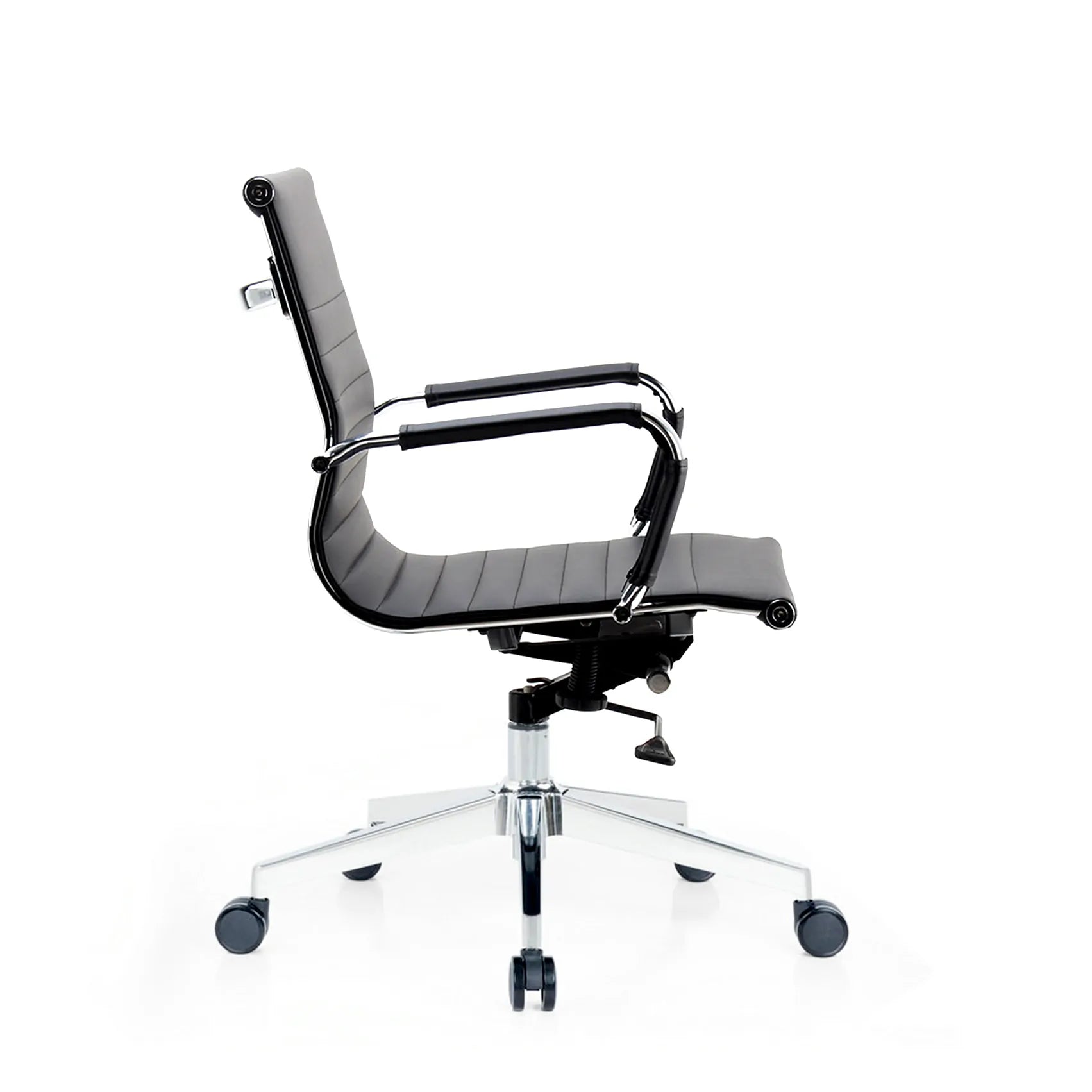 Ergonomic leather office chair with strong aluminium base and cushioned seating for Singapore offices