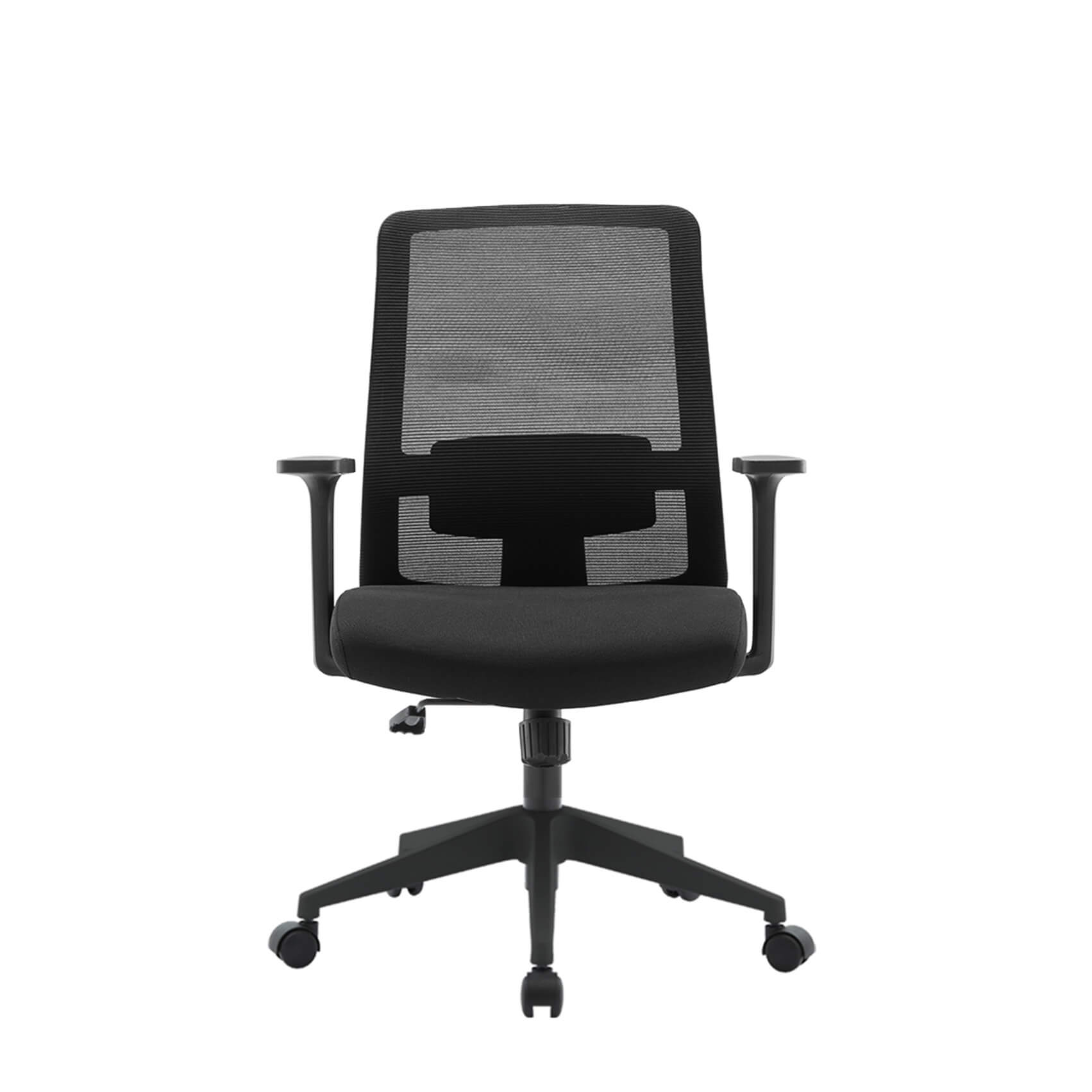 Ergonomic office chair with headrest and lumbar support in black mesh