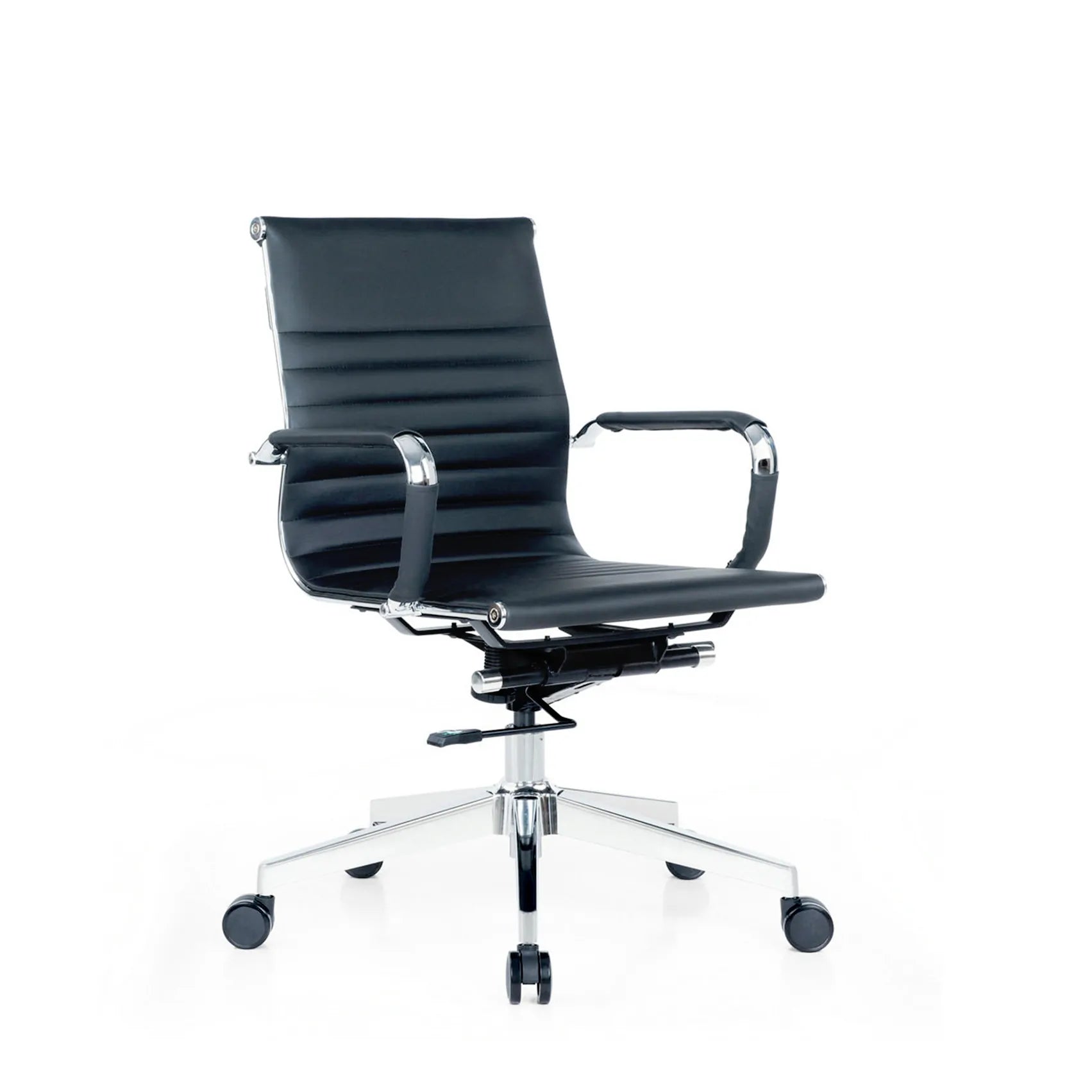 Executive mid back leather office chair with chrome armrest for modern office and workspace in Singapore