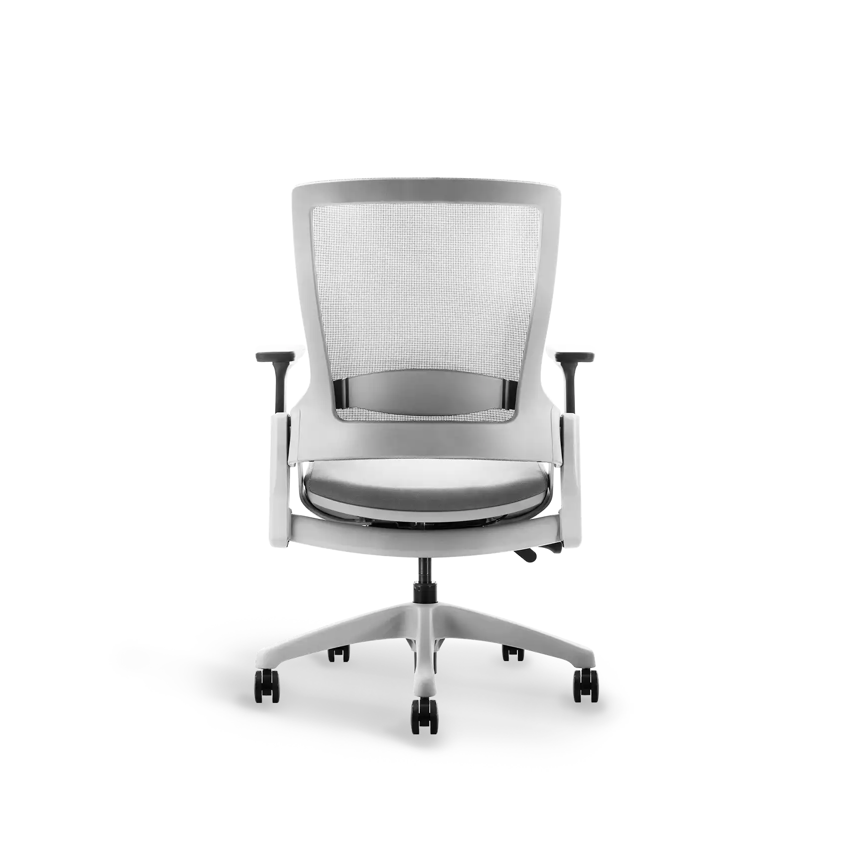 Flujo Angulo ergonomic office chair in grey without headrest, back view