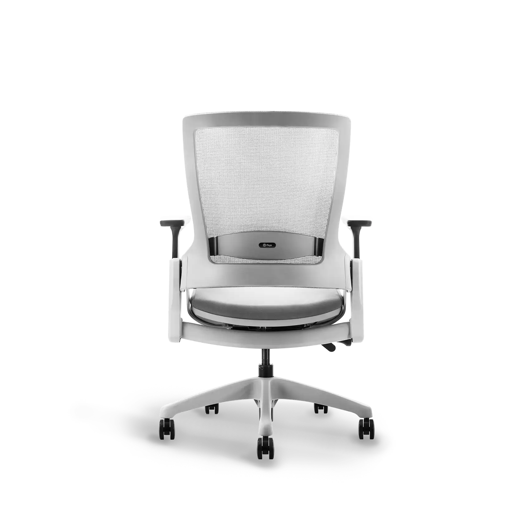 Flujo Angulo ergonomic office chair in grey without headrest, back view