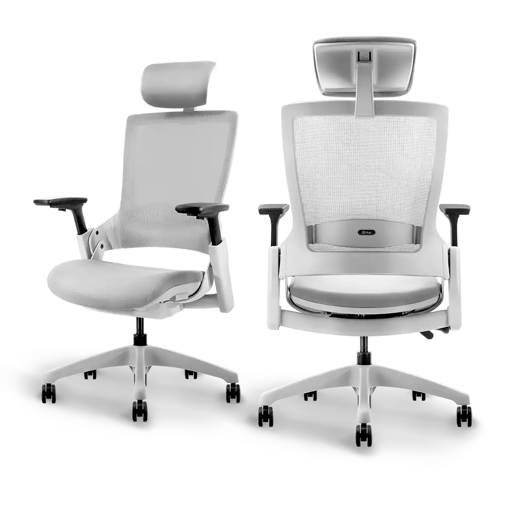 Flujo Angulo grey ergonomic office chair with mesh back from various angles