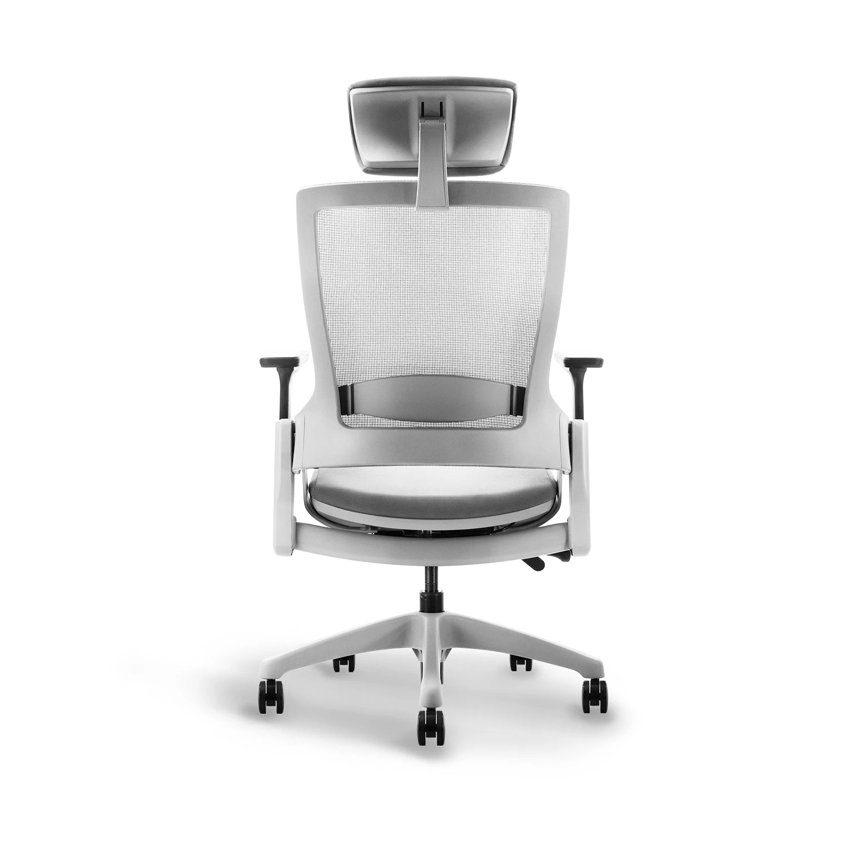 Flujo Angulo office chair with breathable mesh back and headrest in grey
