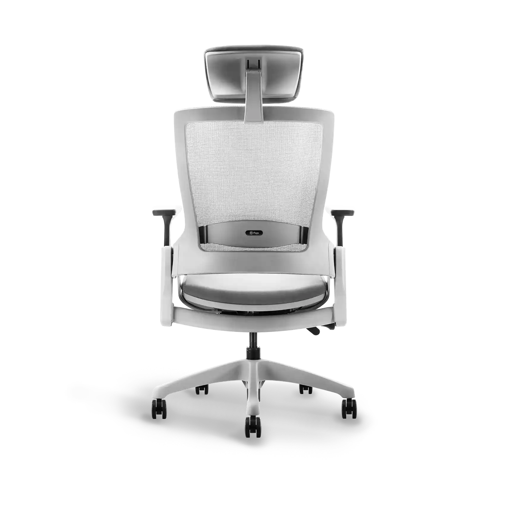 Flujo Angulo office chair with breathable mesh back and headrest in grey