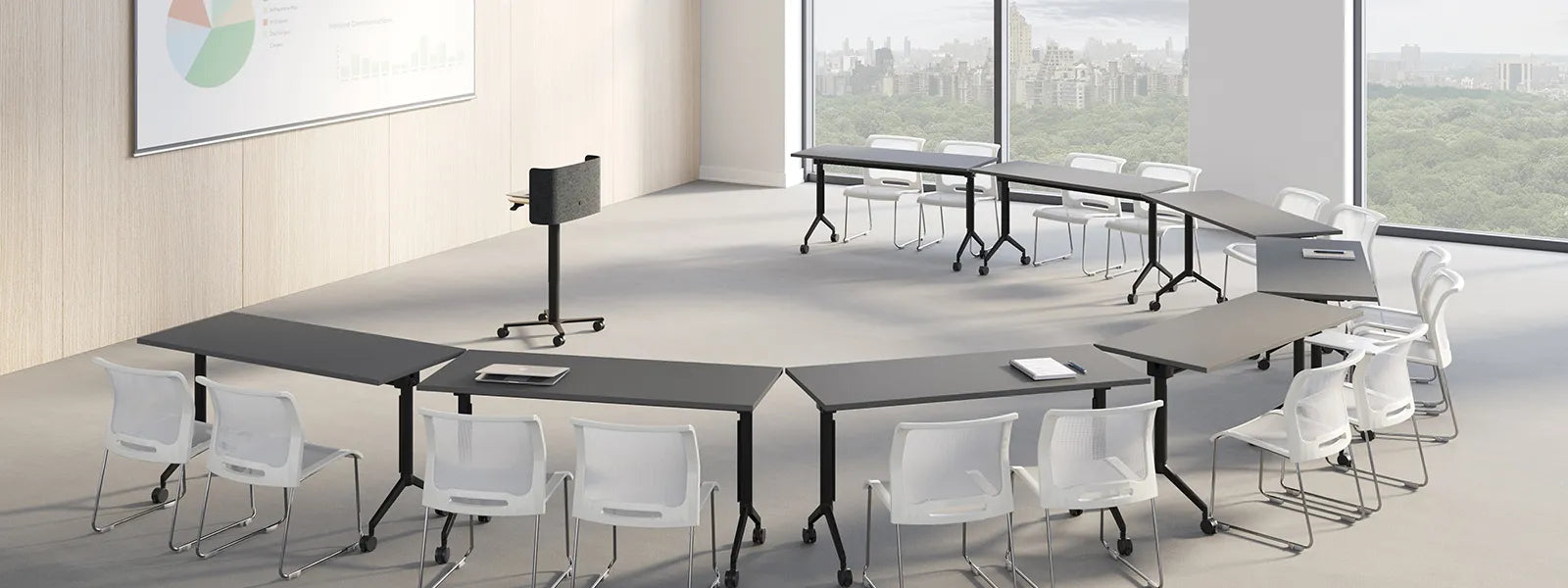 Flujo Aria Podium setup in a modern Singapore conference room.