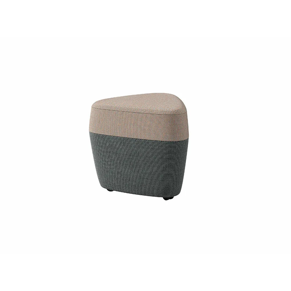 Flujo Marta Series compact triangular stool in beige and green fabric design.