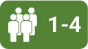 Capacity indicator for the Flujo Nexus Office Pod showing accommodation for 1 to 4 people.