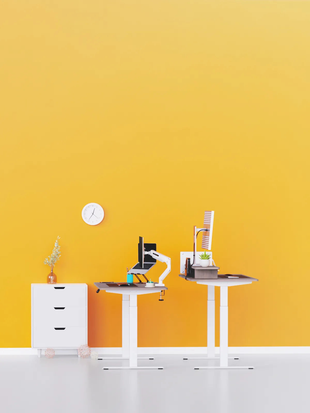Flujo standing desks and office chairs in a contemporary workspace