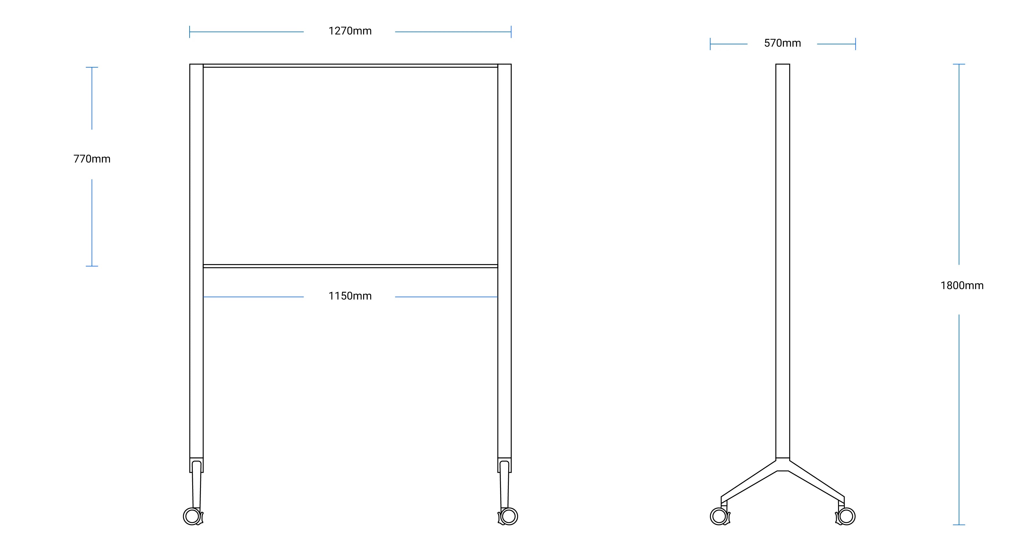 Technical dimensions diagram of the Flujo ThinkBoard, providing specifications for its size and design tailored for Singaporean offices.