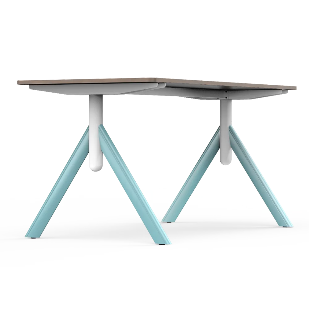 Flujo TriFlex Desk with light blue legs and white center support