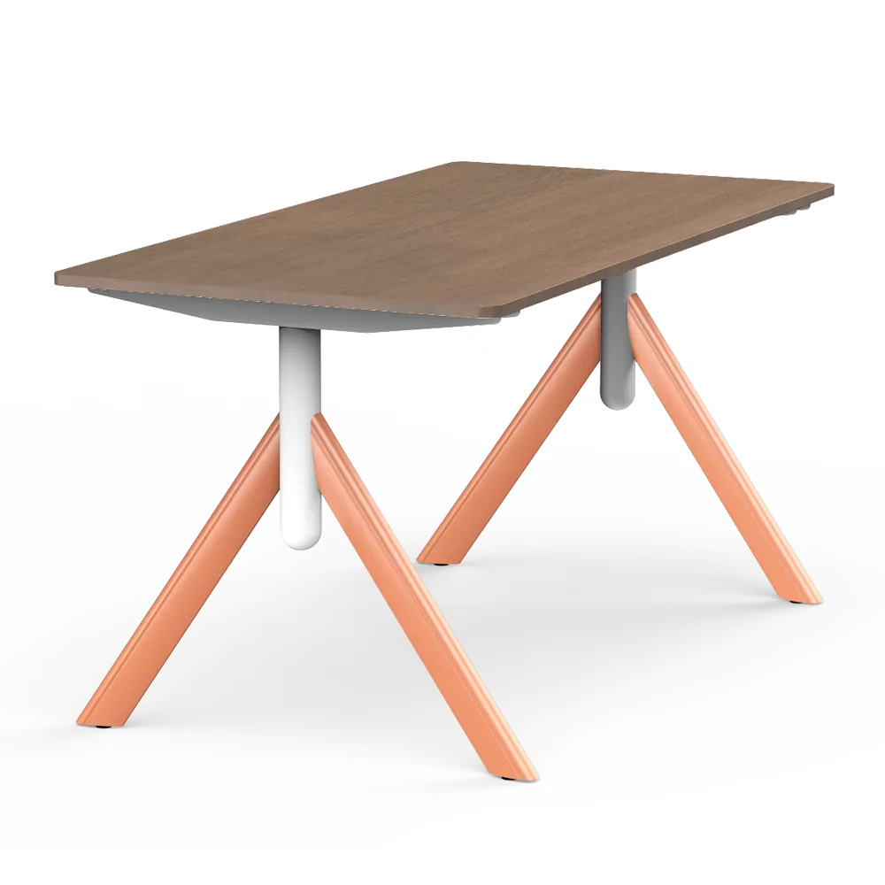 Flujo TriFlex Desk with orange legs and wooden top