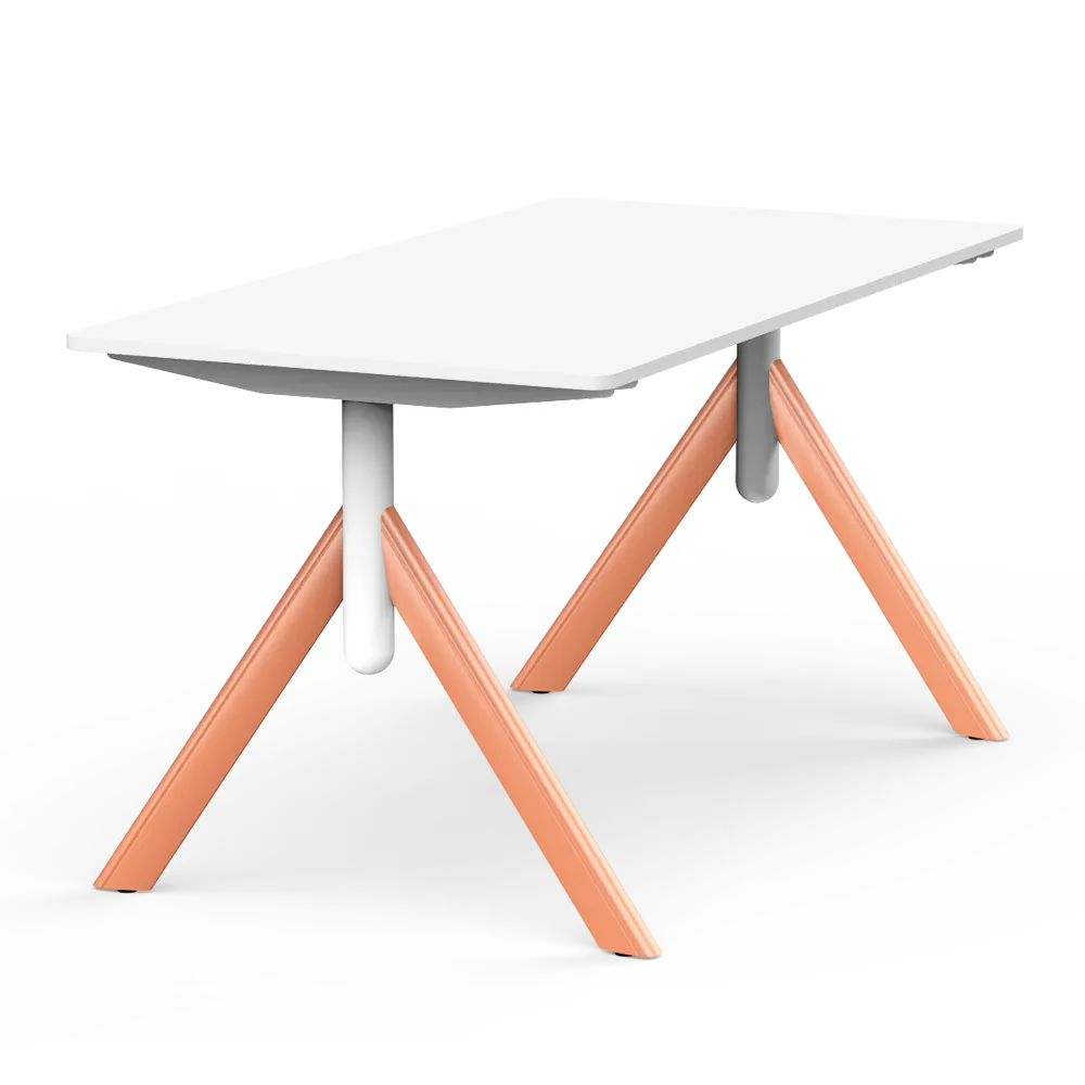 Flujo TriFlex Desk with orange legs and wooden top