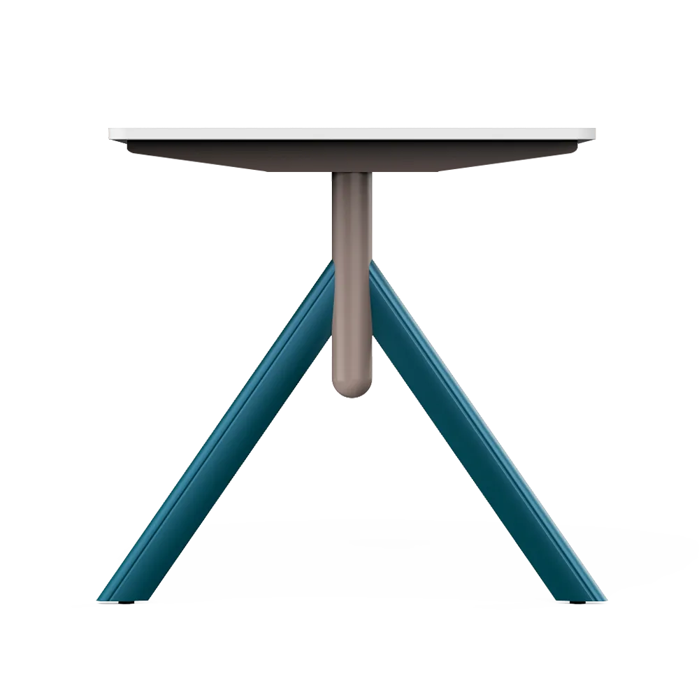 Side view of Flujo TriFlex Desk showcasing angled leg design