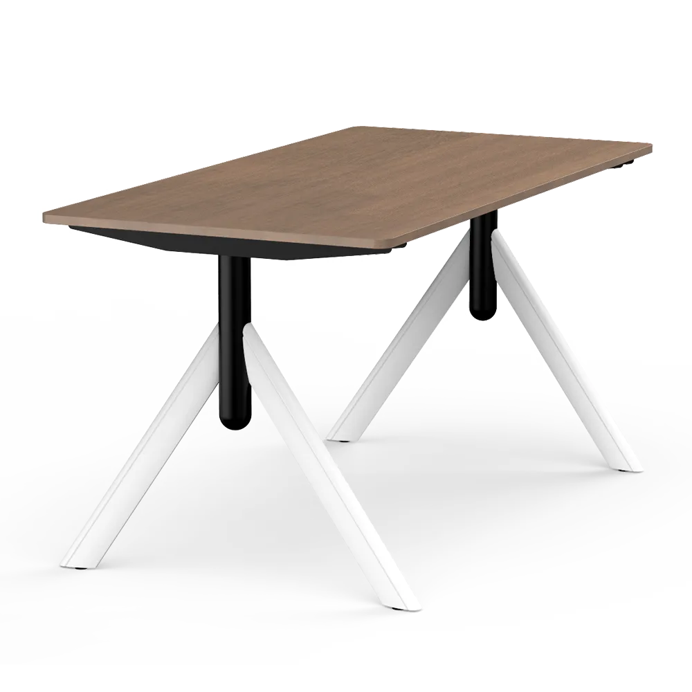 Flujo TriFlex Desk with white legs and black center support