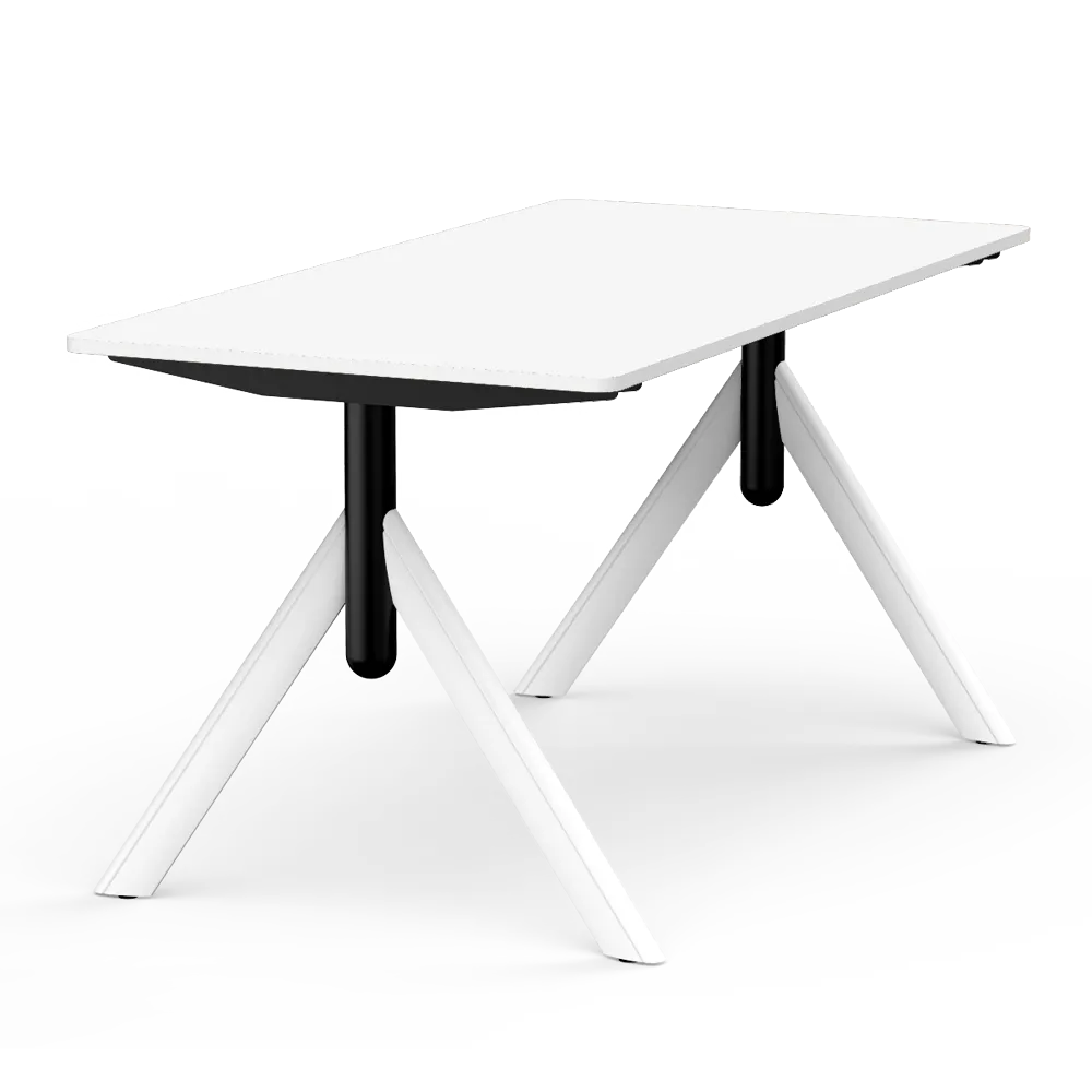 Flujo TriFlex Desk with white legs and black center support