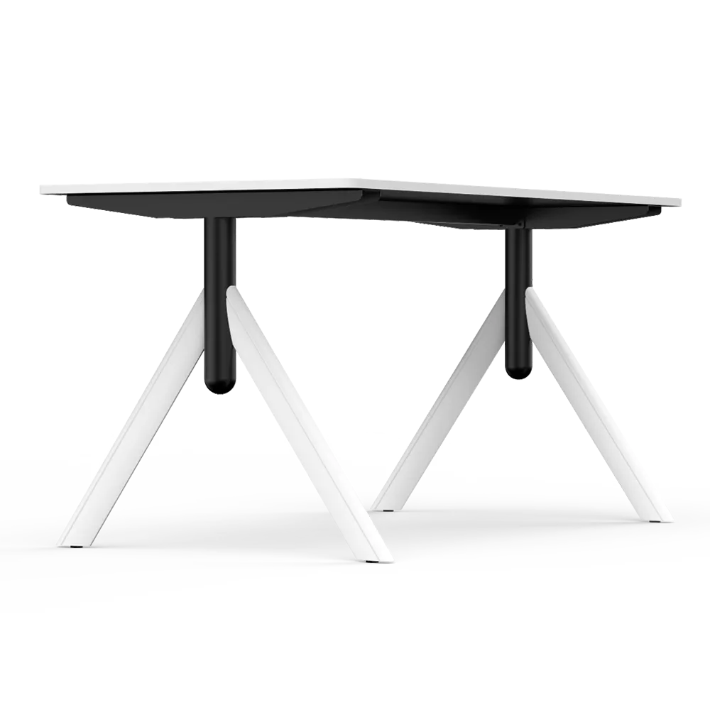 Flujo TriFlex Desk with white legs and black center support