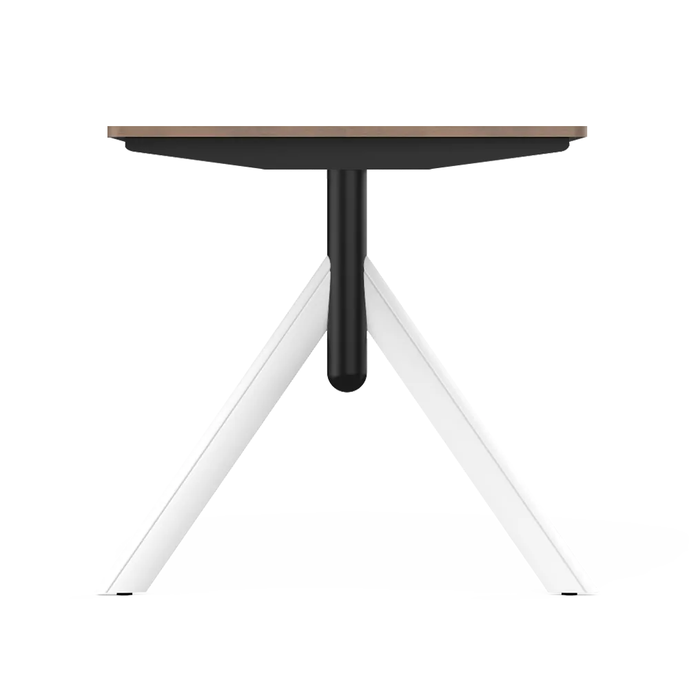 Side view of Flujo TriFlex Desk with white legs and black center support