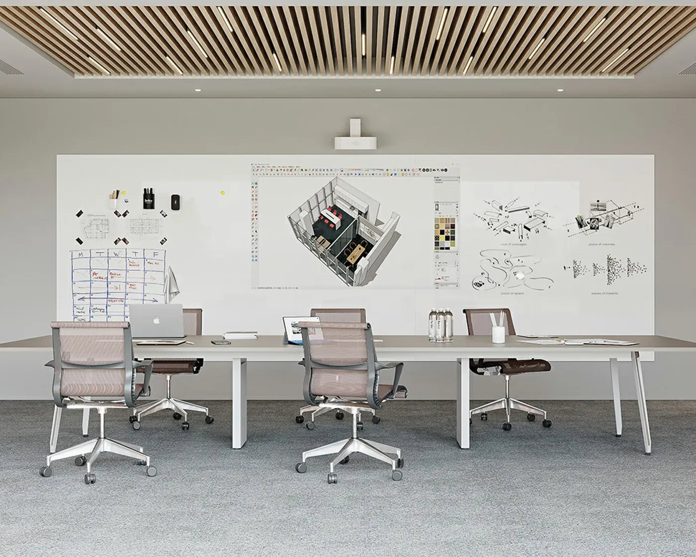 Flujo WriteDeck collaborative workspace wall with integrated writing and magnetic functionality.