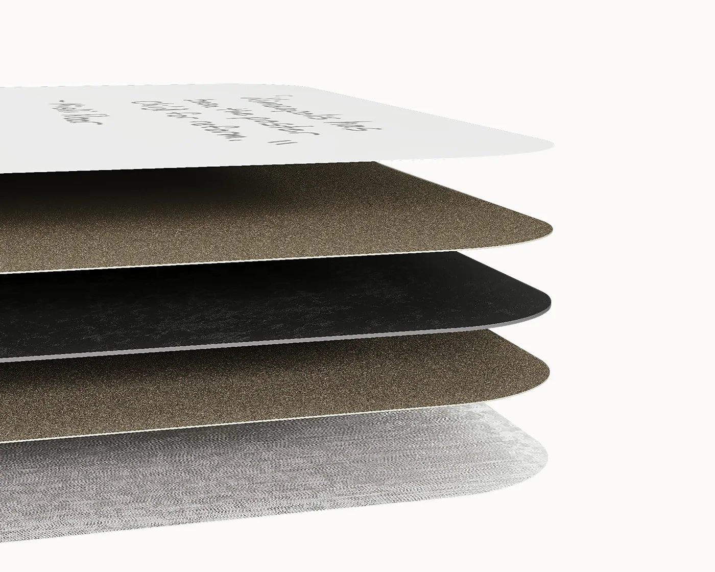 Flujo WriteDeck showcasing a detailed layered material structure of ceramic steel and PET backing.