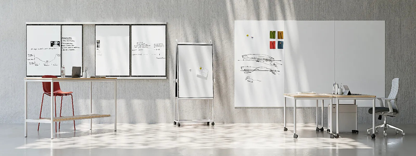 Flujo WriteDeck in an open-concept office showcasing flexibility and modern design aesthetics.