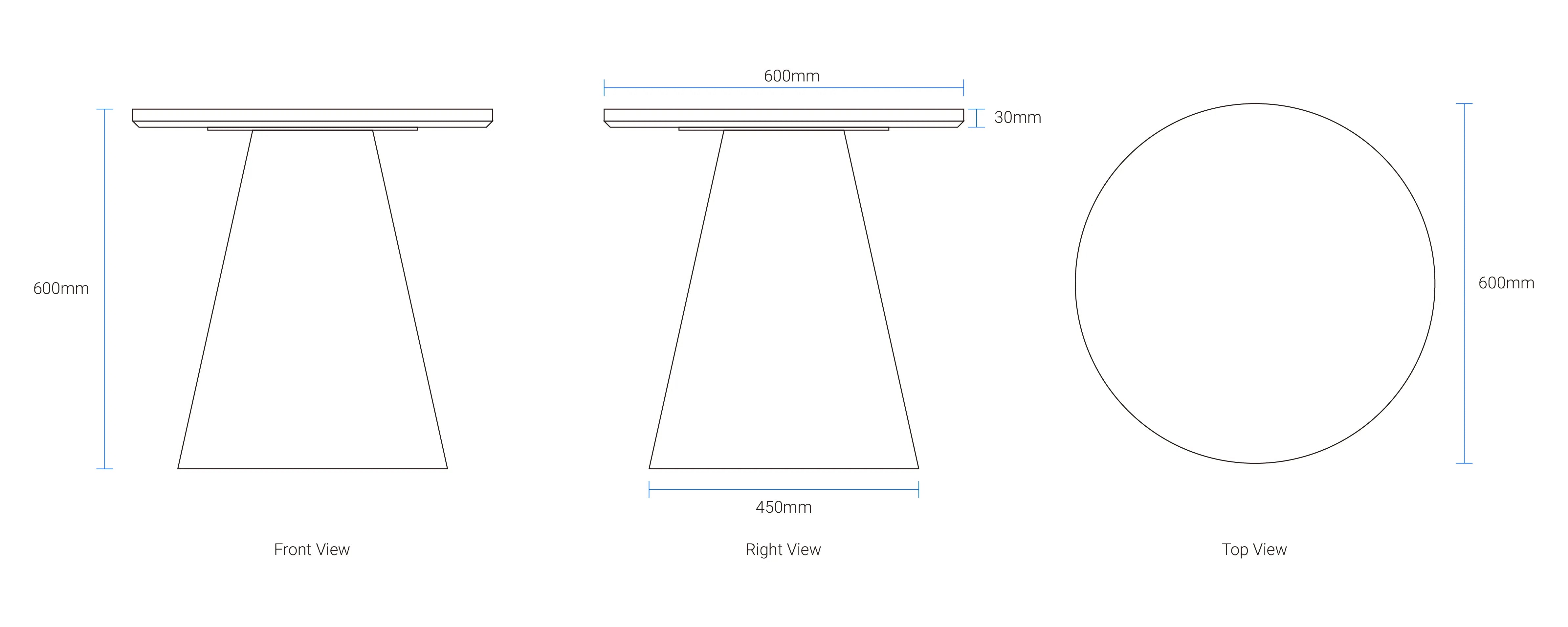 Dimension sketch of the Liva Coffee Table with minimalist profile.