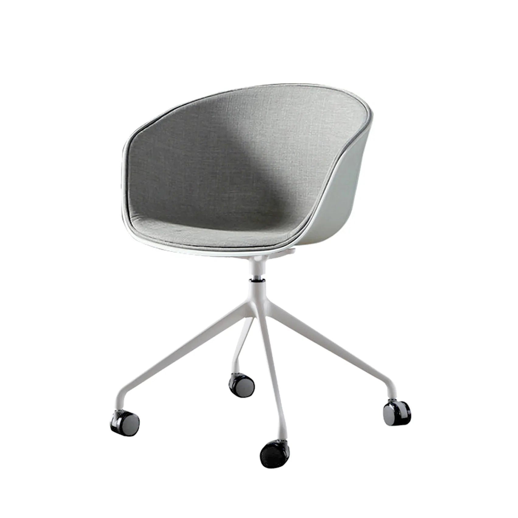 Luna modern grey fabric office chair with ergonomic curved seat and caster wheels for Singapore office and home workspace