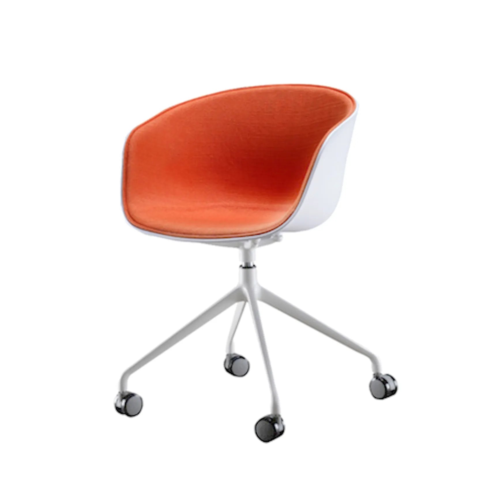 Luna modern orange fabric office chair with ergonomic curved seat and caster wheels for Singapore office and home workspace