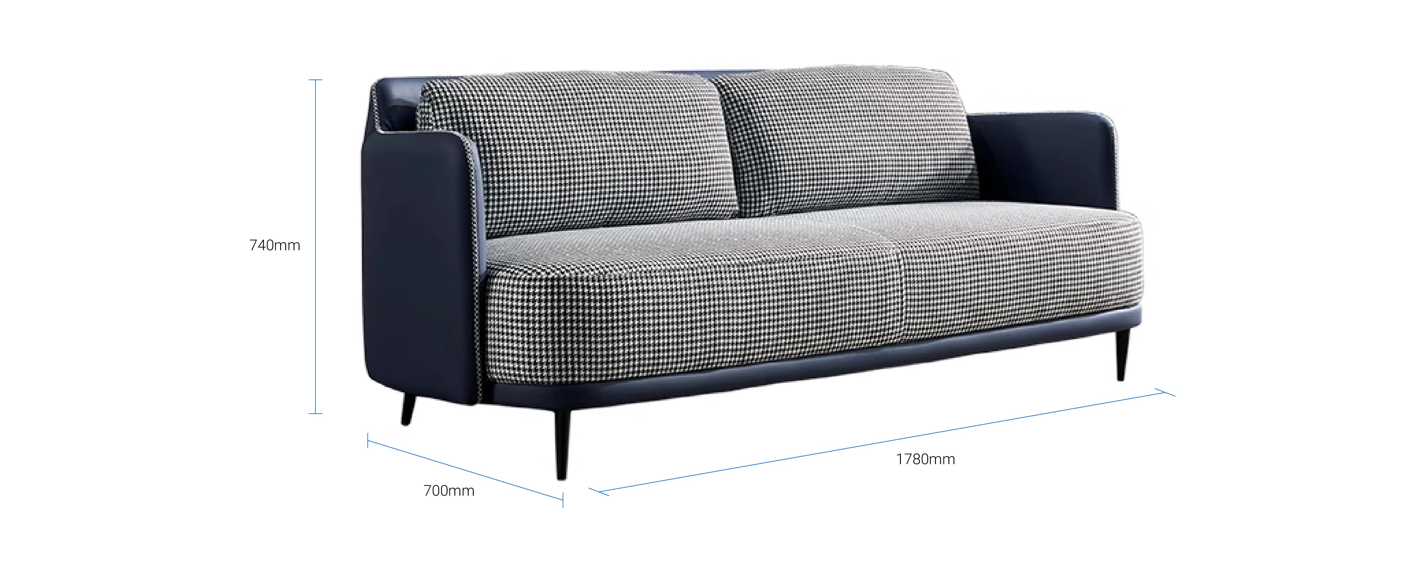 Technical sketch of Serene Lounger 2-Seater with ergonomic design and sturdy metal frame.
