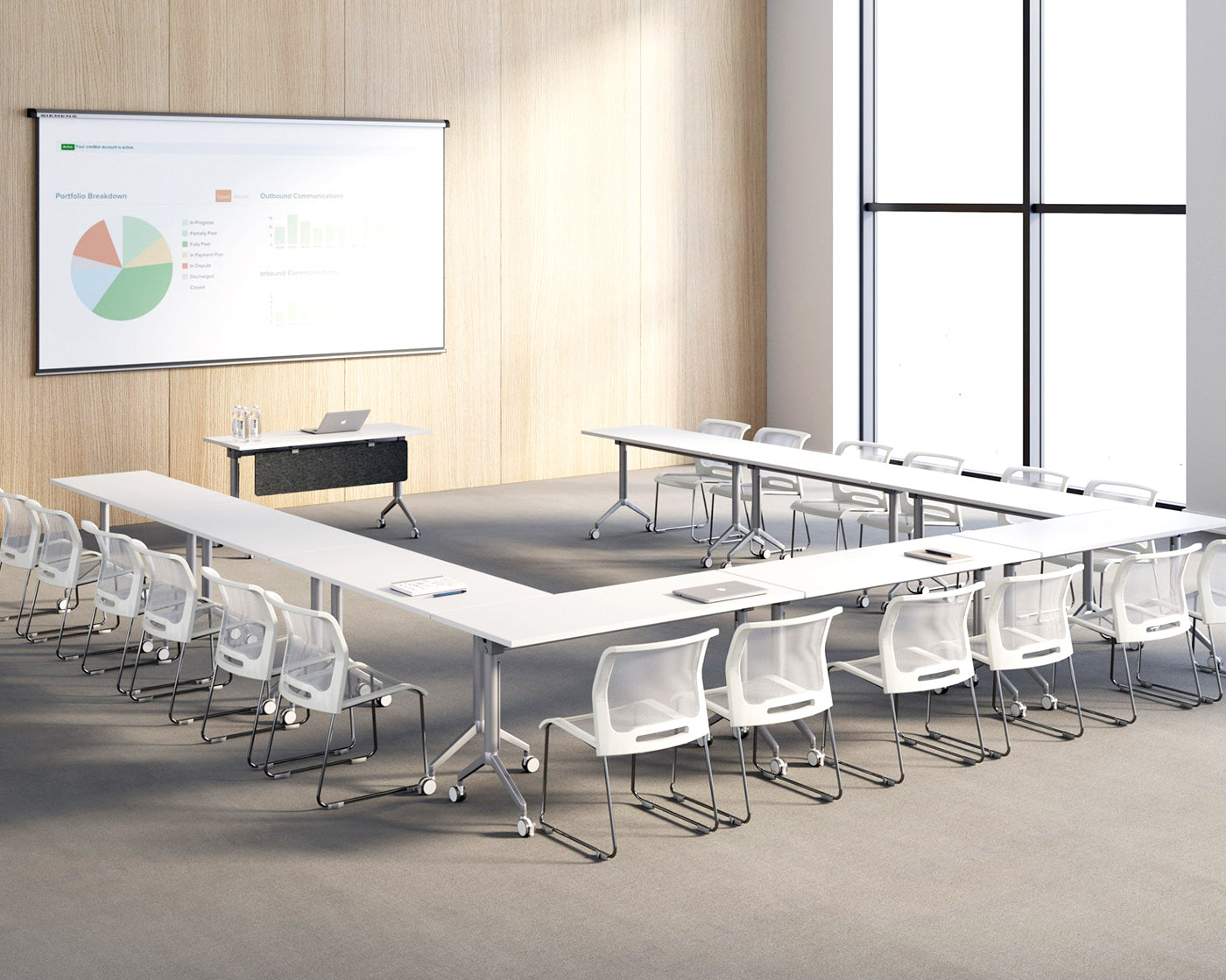 Modular training table setup for classroom and office use in Singapore