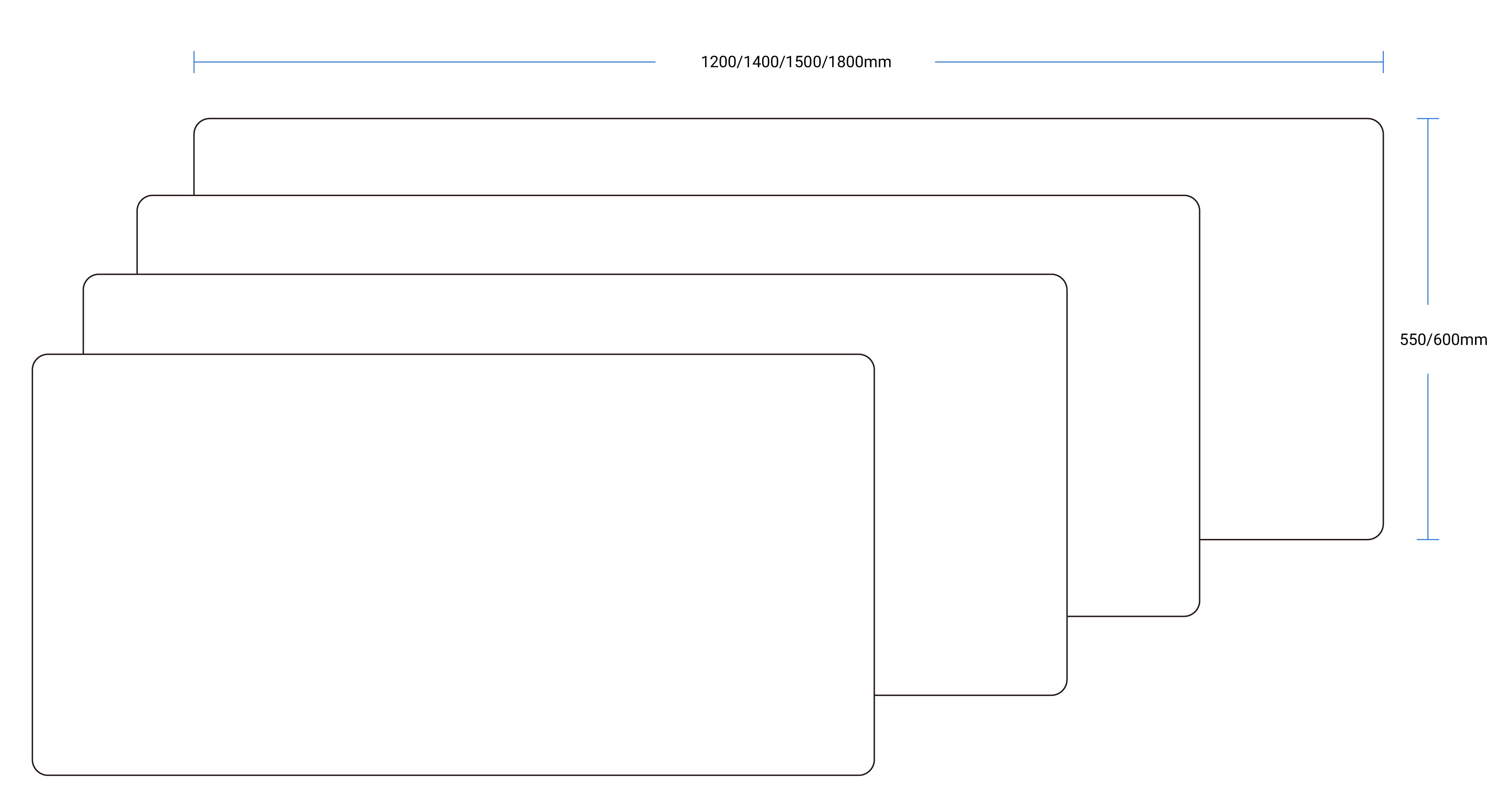 Training table tabletop dimensions showing length, width and thickness specifications